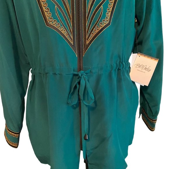 Bob Mackie Wearable Art Silk Jacket Top Tunic Sz Medium Drawstring Zip New Tags - Picture 3 of 13